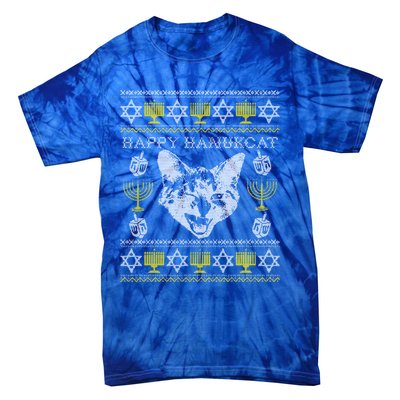 Happy Hanukcat Hannukah Jewish Cat Ugly Christmas Sweater Gift Tie-Dye T-Shirt