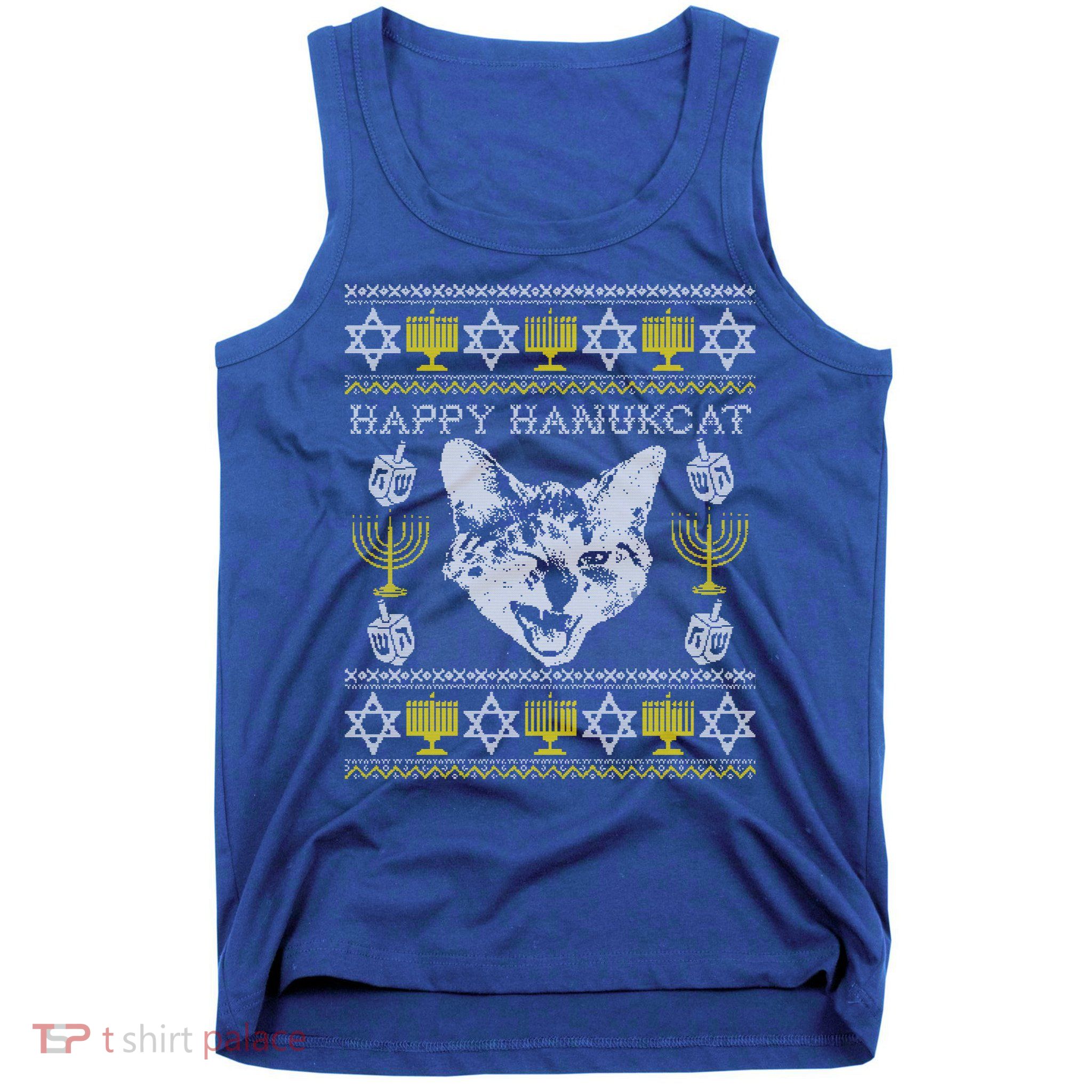 Happy Hanukcat Hannukah Jewish Cat Ugly Christmas Sweater Gift Tank Top