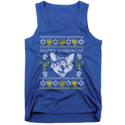 Happy Hanukcat Hannukah Jewish Cat Ugly Christmas Sweater Gift Tank Top