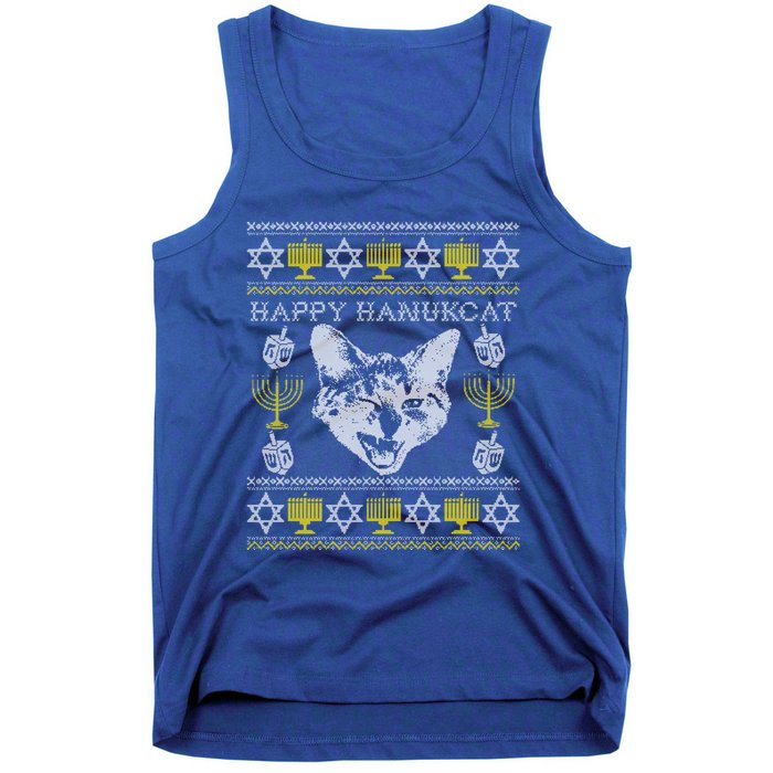 Happy Hanukcat Hannukah Jewish Cat Ugly Christmas Sweater Gift Tank Top