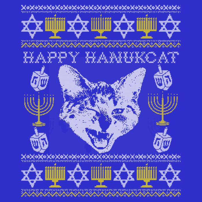 Happy Hanukcat Hannukah Jewish Cat Ugly Christmas Sweater Gift Womens T-Shirt