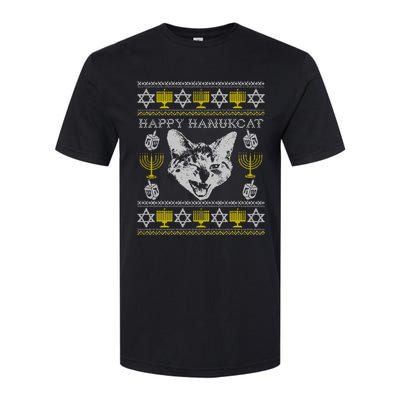 Happy Hanukcat Hannukah Jewish Cat Ugly Christmas Sweater Gift Softstyle CVC T-Shirt