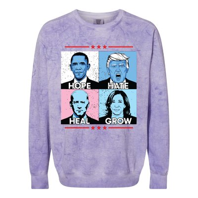 Hope Hate Heal Grow Political Leaders Art Colorblast Crewneck Sweatshirt