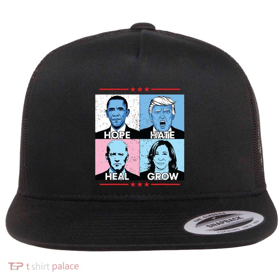 Hope Hate Heal Grow Political Leaders Art Flat Bill Trucker Hat