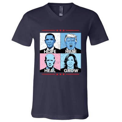 Hope Hate Heal Grow Political Leaders Art V-Neck T-Shirt