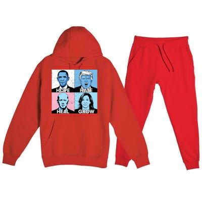 Hope Hate Heal Grow Political Leaders Art Premium Hooded Sweatsuit Set