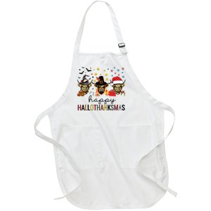 Happy Hallothanksmas Highland Cow Halloween Christmas Full-Length Apron With Pockets