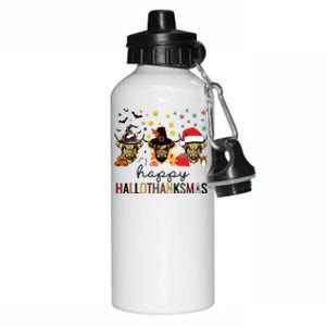 Happy Hallothanksmas Highland Cow Halloween Christmas Aluminum Water Bottle