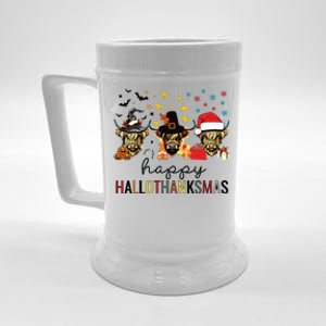 Happy Hallothanksmas Highland Cow Halloween Christmas Beer Stein