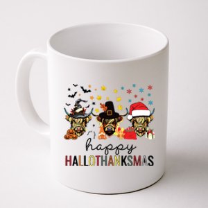 Happy Hallothanksmas Highland Cow Halloween Christmas Coffee Mug