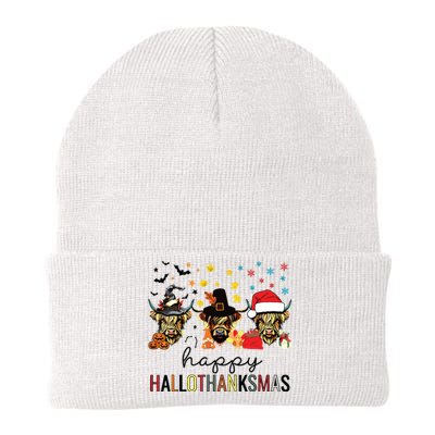 Happy Hallothanksmas Highland Cow Halloween Christmas Knit Cap Winter Beanie