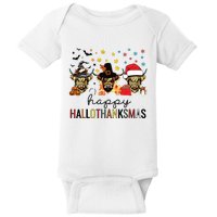 Happy Hallothanksmas Highland Cow Halloween Christmas Baby Bodysuit