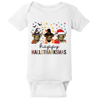 Happy Hallothanksmas Highland Cow Halloween Christmas Baby Bodysuit