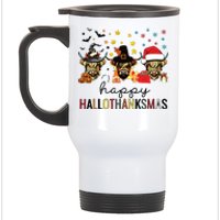 Happy Hallothanksmas Highland Cow Halloween Christmas Stainless Steel Travel Mug