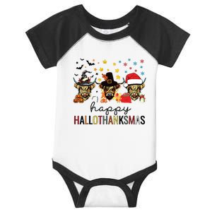 Happy Hallothanksmas Highland Cow Halloween Christmas Infant Baby Jersey Bodysuit