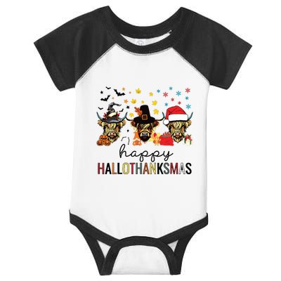 Happy Hallothanksmas Highland Cow Halloween Christmas Infant Baby Jersey Bodysuit