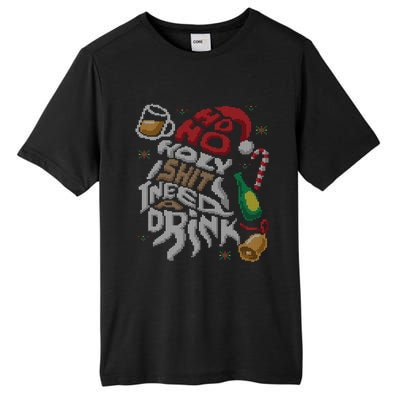 Ho Ho Holy Shit I Need A Beer Ugly Christmas Sweater Funny Gift Tall Fusion ChromaSoft Performance T-Shirt