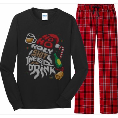 Ho Ho Holy Shit I Need A Beer Ugly Christmas Sweater Funny Gift Long Sleeve Pajama Set