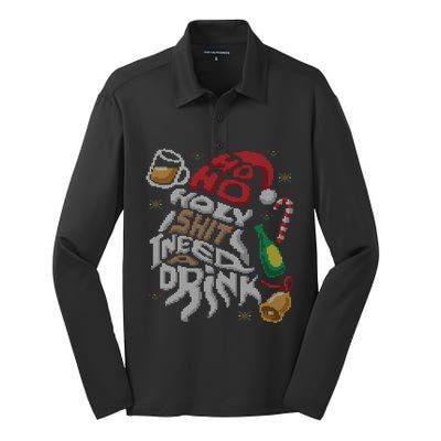 Ho Ho Holy Shit I Need A Beer Ugly Christmas Sweater Funny Gift Silk Touch Performance Long Sleeve Polo