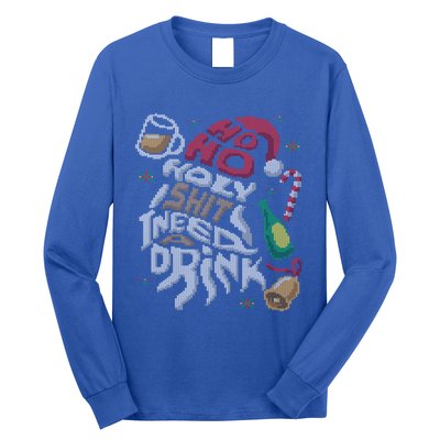 Ho Ho Holy Shit I Need A Beer Ugly Christmas Sweater Funny Gift Long Sleeve Shirt