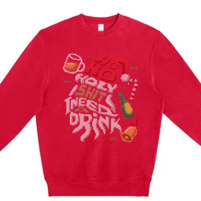 Ho Ho Holy Shit I Need A Beer Ugly Christmas Sweater Funny Gift Premium Crewneck Sweatshirt