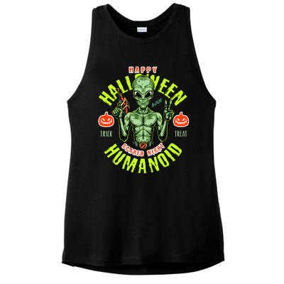 Happy Halloween Humanoid Alien Trick Or Treat Ladies PosiCharge Tri-Blend Wicking Tank