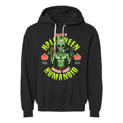 Happy Halloween Humanoid Alien Trick Or Treat Garment-Dyed Fleece Hoodie