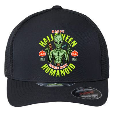 Happy Halloween Humanoid Alien Trick Or Treat Flexfit Unipanel Trucker Cap