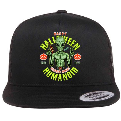 Happy Halloween Humanoid Alien Trick Or Treat Flatbill Hat