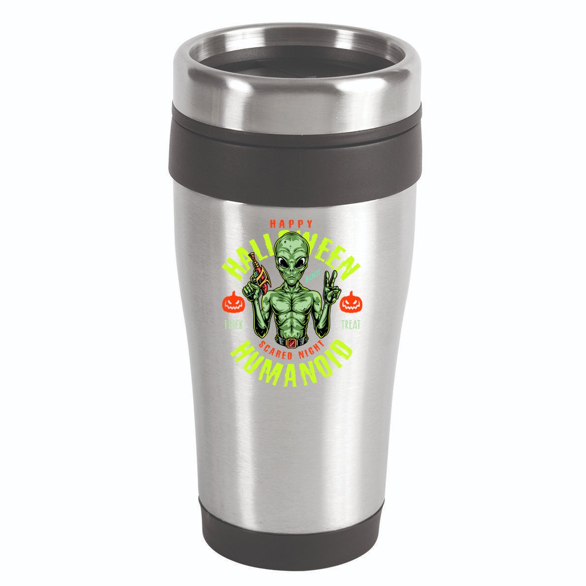 Happy Halloween Humanoid Alien Trick Or Treat 16oz Travel Tumbler