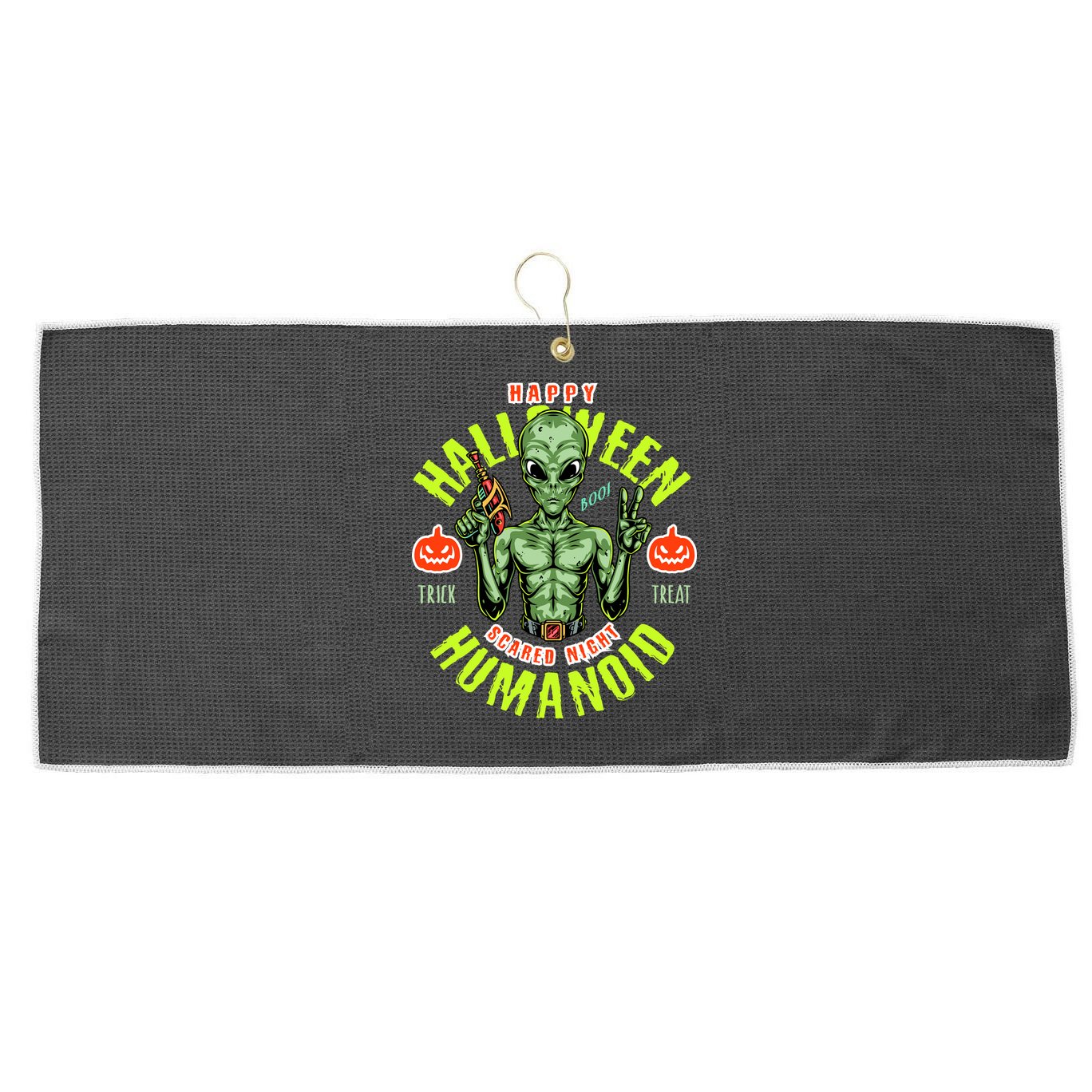 Happy Halloween Humanoid Alien Trick Or Treat Large Microfiber Waffle Golf Towel