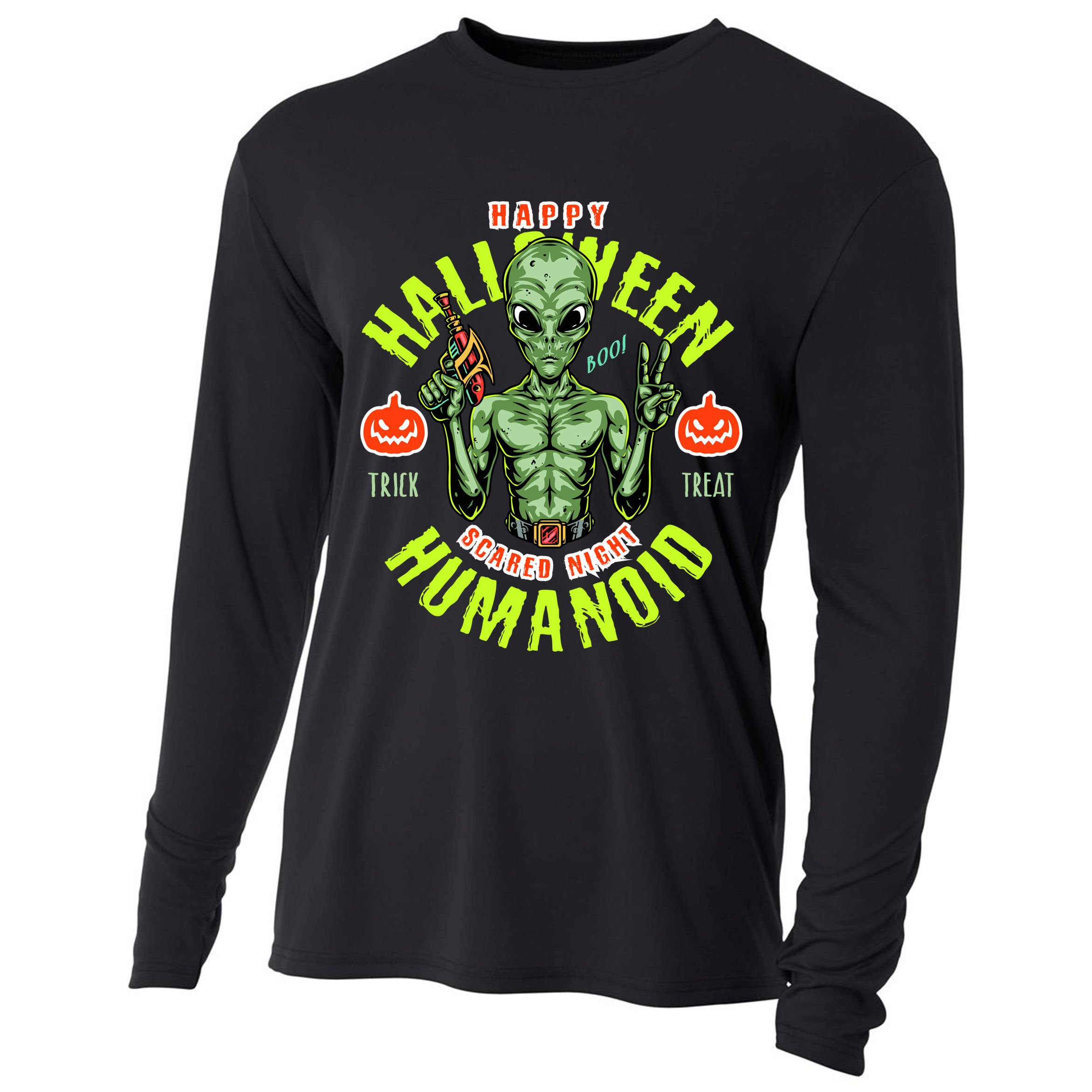 Happy Halloween Humanoid Alien Trick Or Treat Cooling Performance Long Sleeve Crew