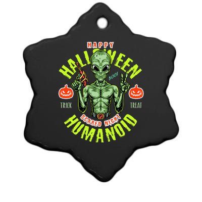 Happy Halloween Humanoid Alien Trick Or Treat Ceramic Star Ornament