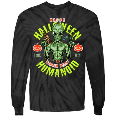 Happy Halloween Humanoid Alien Trick Or Treat Tie-Dye Long Sleeve Shirt