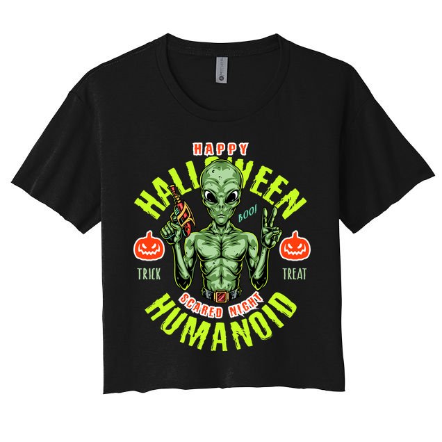 Happy Halloween Humanoid Alien Trick Or Treat Crop Top