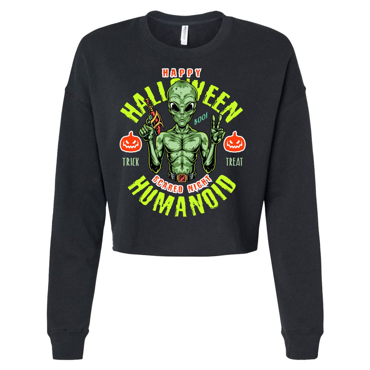 Happy Halloween Humanoid Alien Trick Or Treat Cropped Pullover Crew