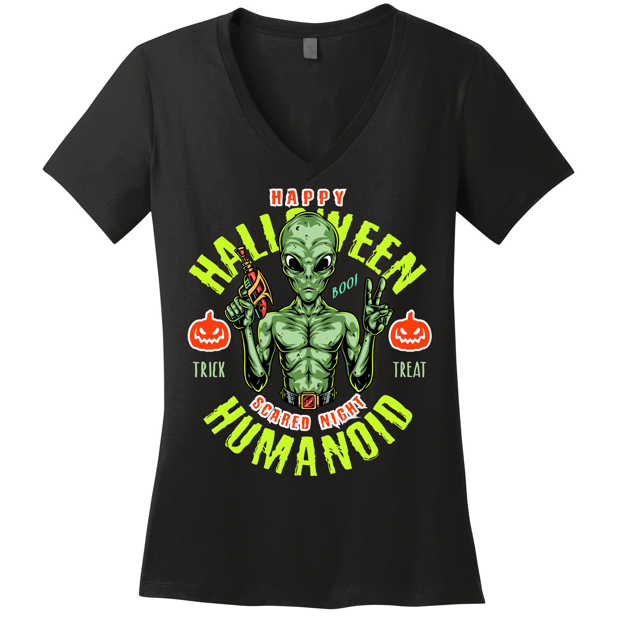 Happy Halloween Humanoid Alien Trick Or Treat Women's V-Neck T-Shirt