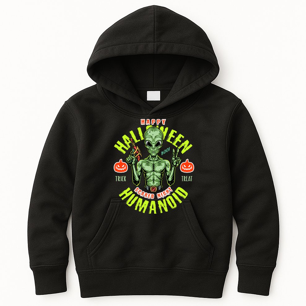 Happy Halloween Humanoid Alien Trick Or Treat Kids Hoodie