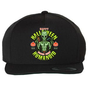 Happy Halloween Humanoid Alien Trick Or Treat Wool Snapback Cap