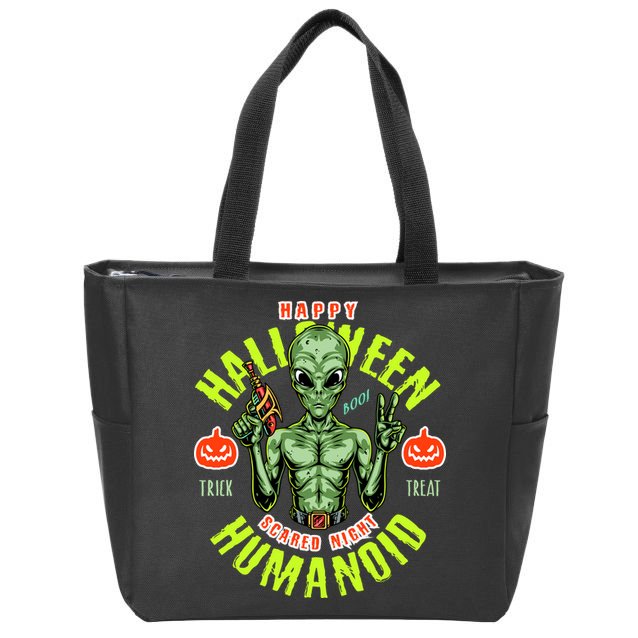 Happy Halloween Humanoid Alien Trick Or Treat Zip Tote Bag