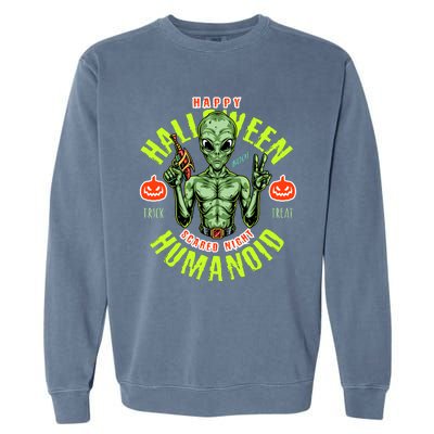 Happy Halloween Humanoid Alien Trick Or Treat Garment-Dyed Sweatshirt