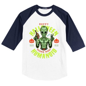 Happy Halloween Humanoid Alien Trick Or Treat Baseball Sleeve Shirt