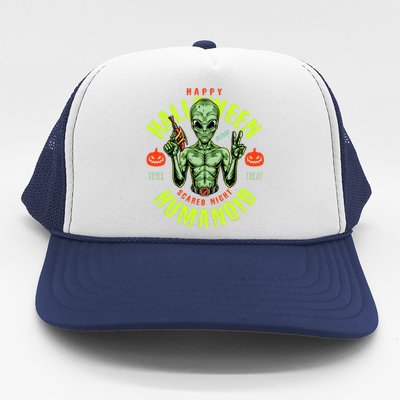 Happy Halloween Humanoid Alien Trick Or Treat Trucker Hat