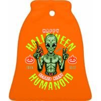 Happy Halloween Humanoid Alien Trick Or Treat Ceramic Bell Ornament