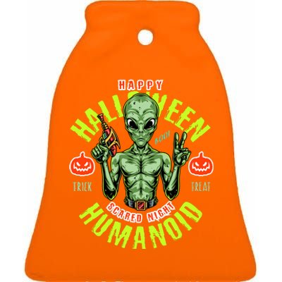 Happy Halloween Humanoid Alien Trick Or Treat Ceramic Bell Ornament