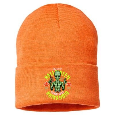 Happy Halloween Humanoid Alien Trick Or Treat Sustainable Knit Beanie