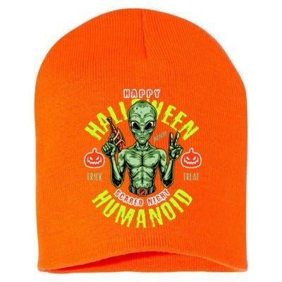 Happy Halloween Humanoid Alien Trick Or Treat Short Acrylic Beanie