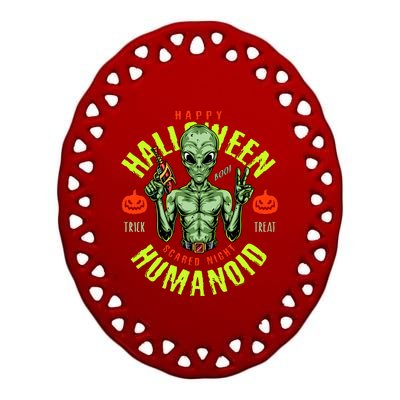 Happy Halloween Humanoid Alien Trick Or Treat Ceramic Oval Ornament