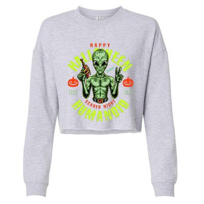 Happy Halloween Humanoid Alien Trick Or Treat Cropped Pullover Crew