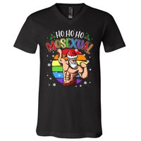 Ho Ho Ho Mosexual Gay Santa Costume Rainbow Lgbt Pun Xmas V-Neck T-Shirt